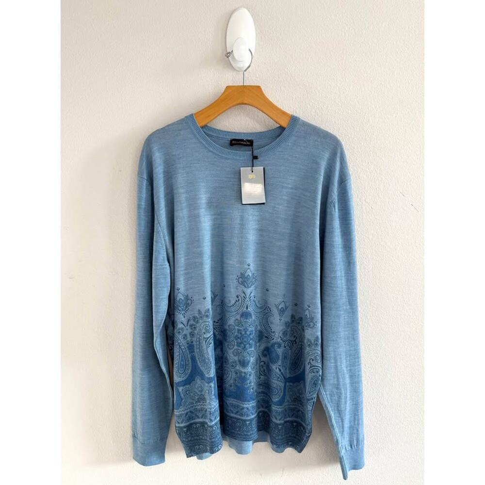 Gem Malki Men’s Paisley 100% Wool Lightweight Preppy Sweater NWT Sz XXL‎